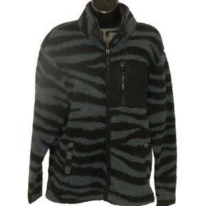 Victoria's Secret Jacket S Black Gray Fleece Full Zip Tiger Striped Pockets Pink